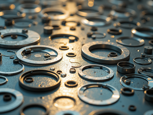 金属加工产品展示,各种金属制品和配件,金属光泽质感明显,专业灯光照明